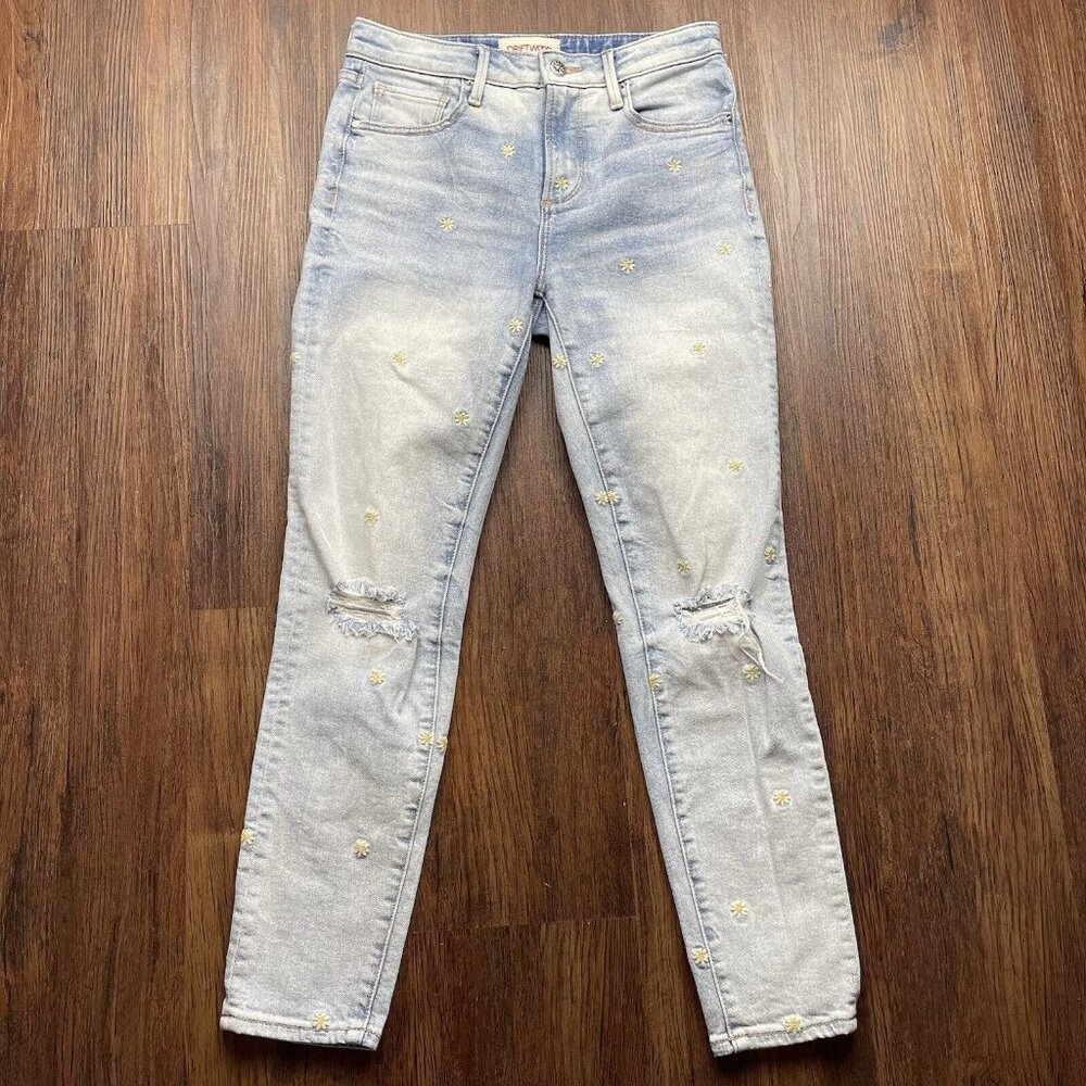 Driftwood Gizelle Dizzy Daisy High Waist Distressed Mom Jeans Womens Size 24